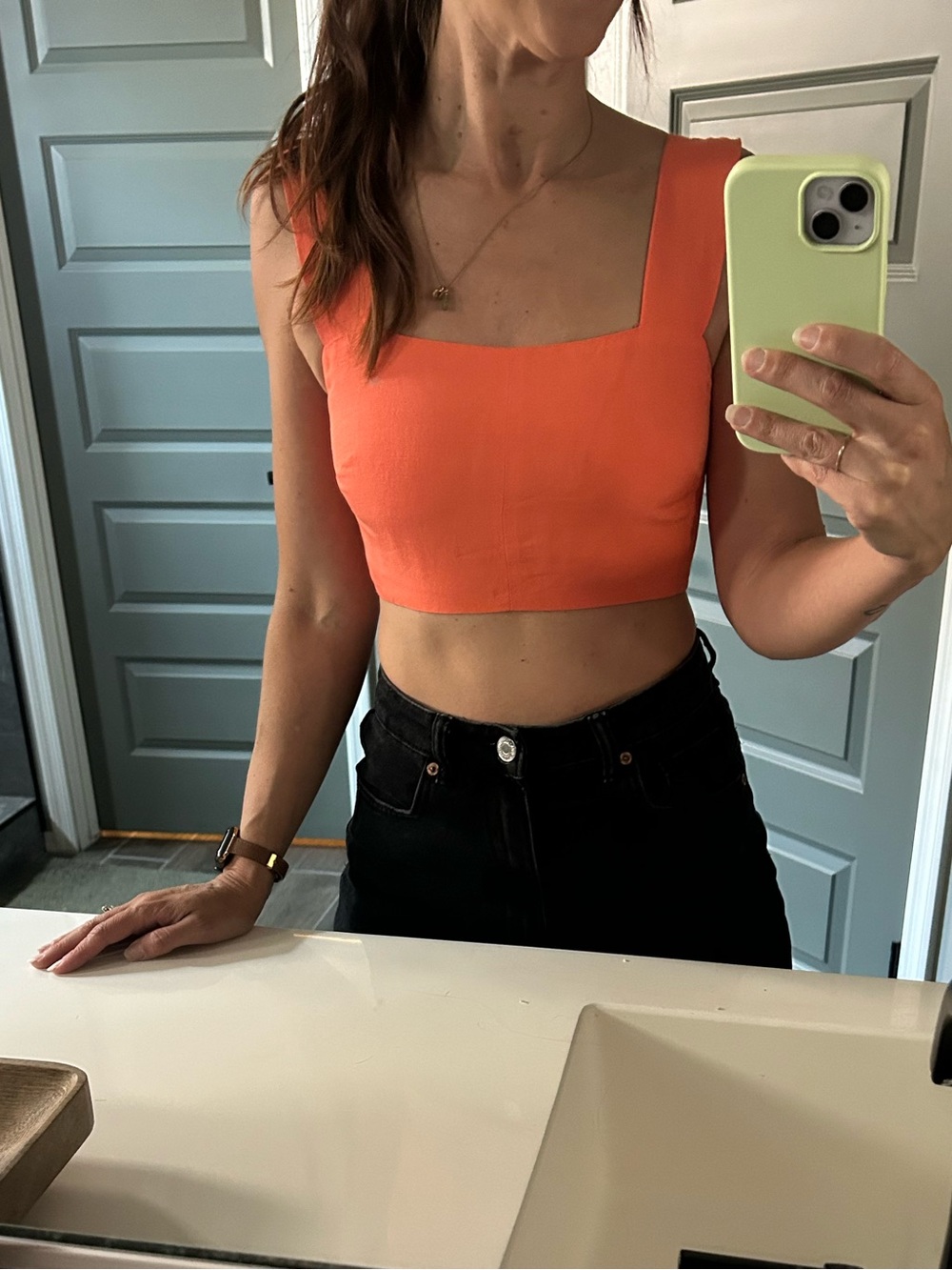 Sophie Rue Coral Square-Neck Crop Top